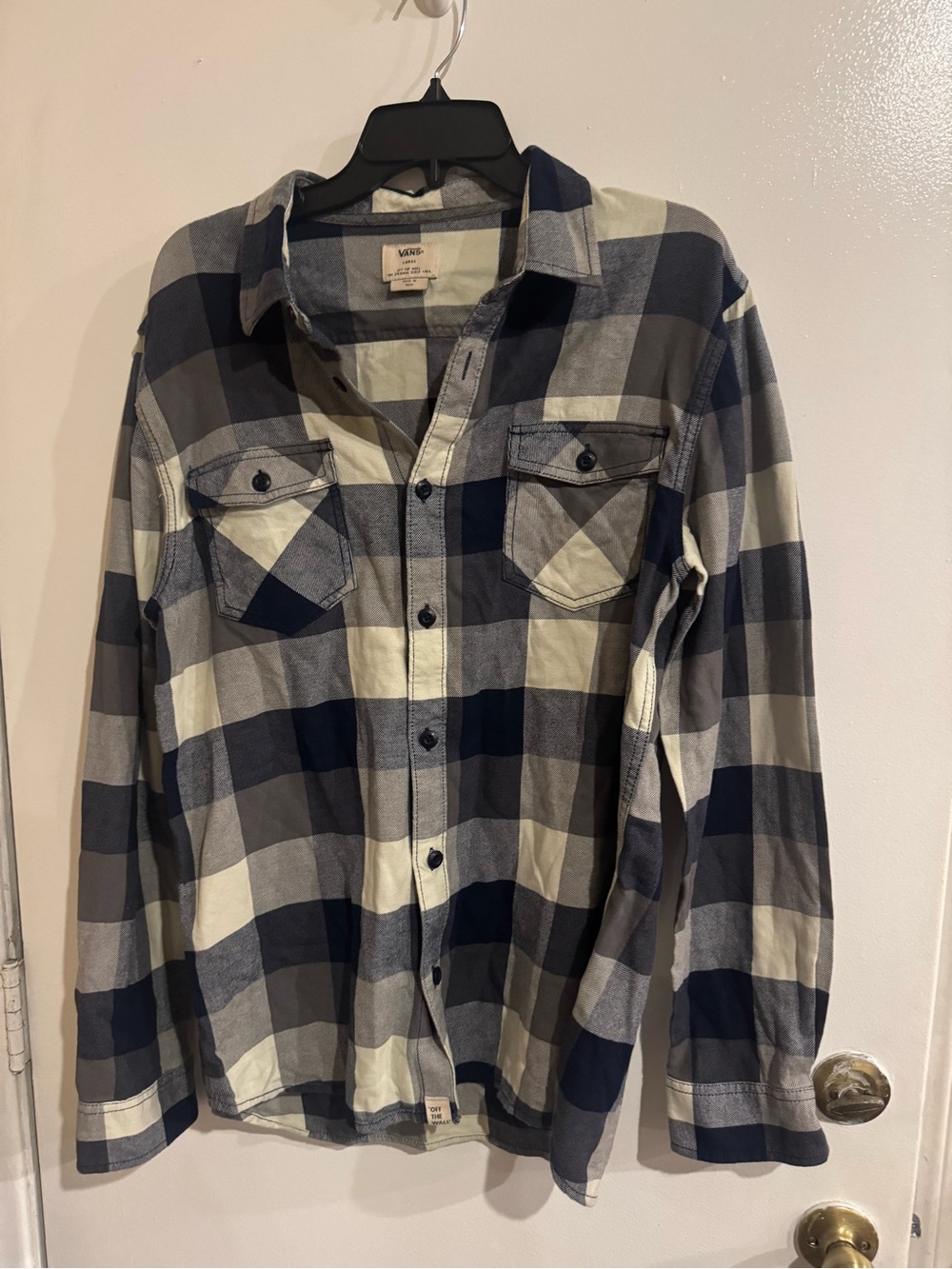 Vans Men's Navy and White Plaid Button-Down Shirt
